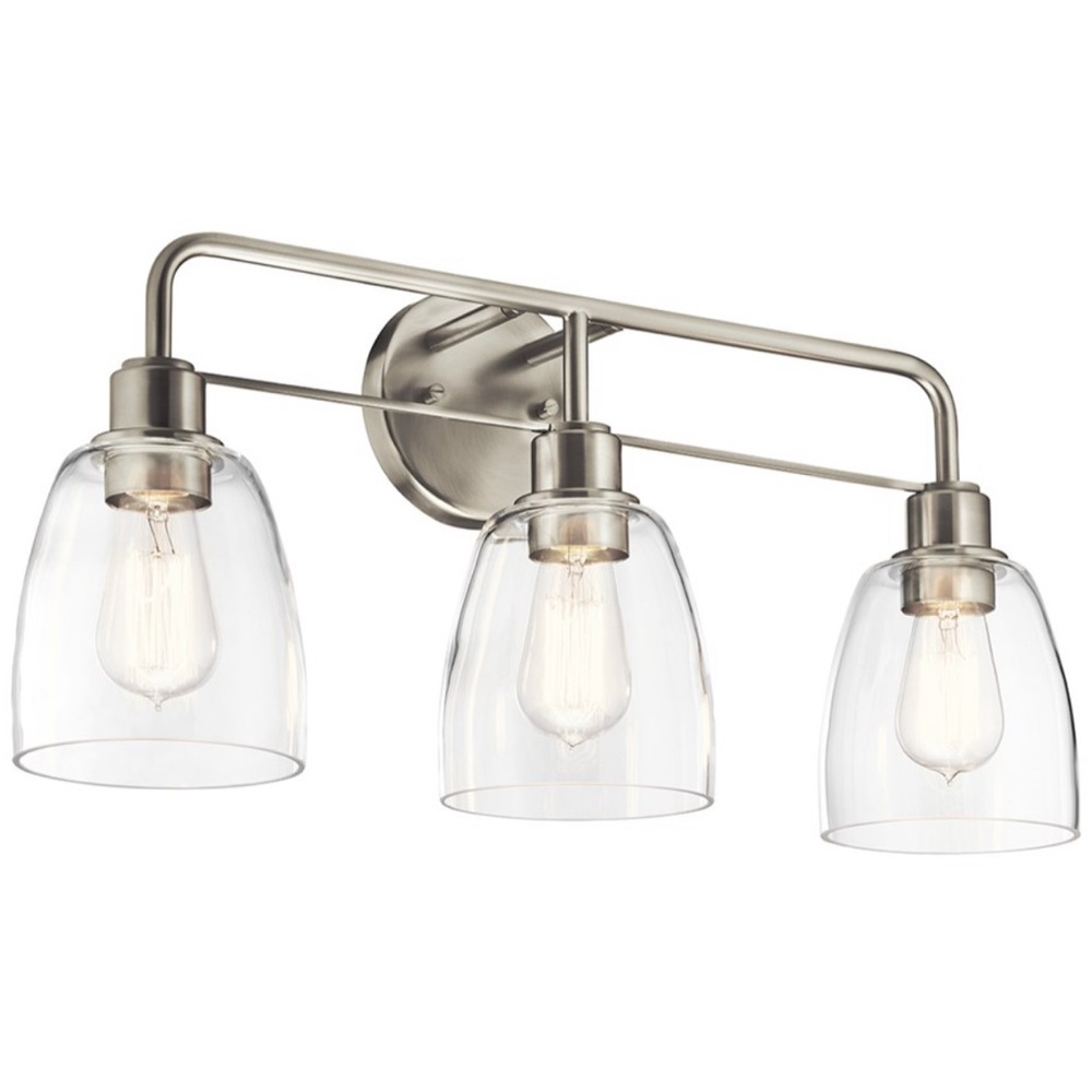 NWT Kichler Meller 24” 3 Light Vanity Light w/ Clear Glass in Brushed Nickel